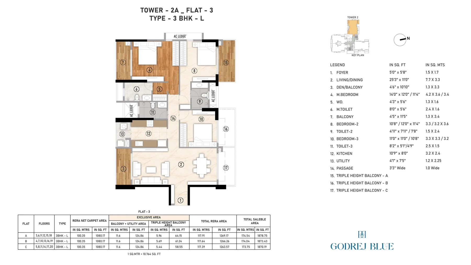 3 BHK - L floor plan at Godrej Blue
