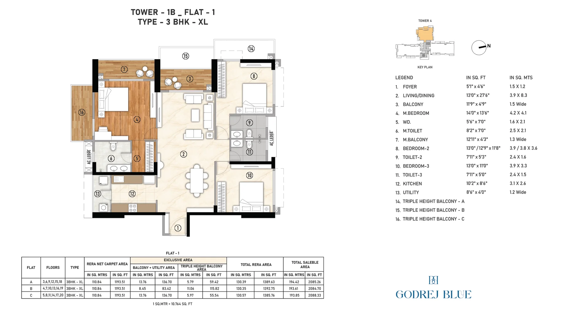 3 BHK - R floor plan at Godrej Blue