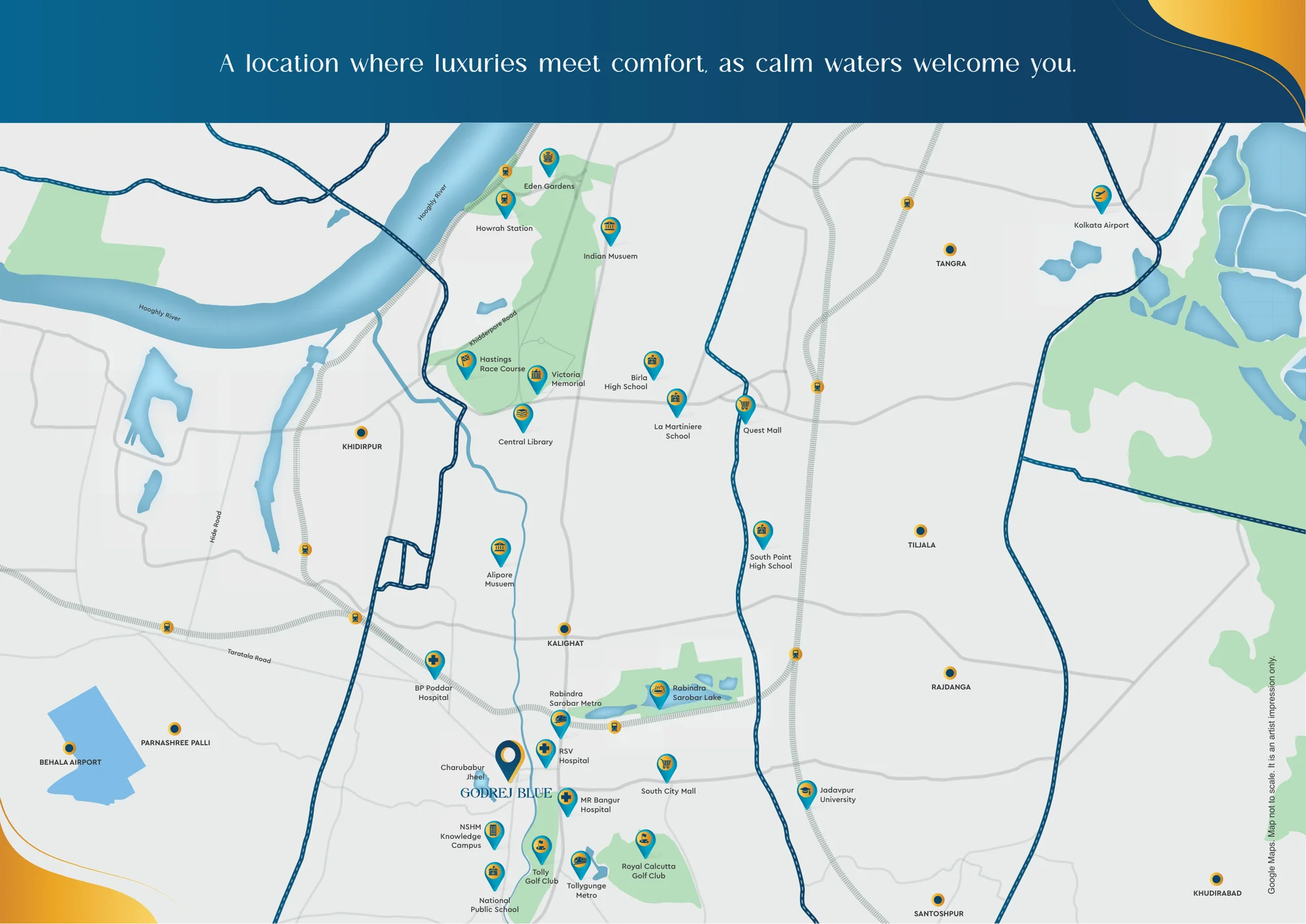 Godrej Blue location map — BL Saha Road, New Alipore, Kolkata connectivity